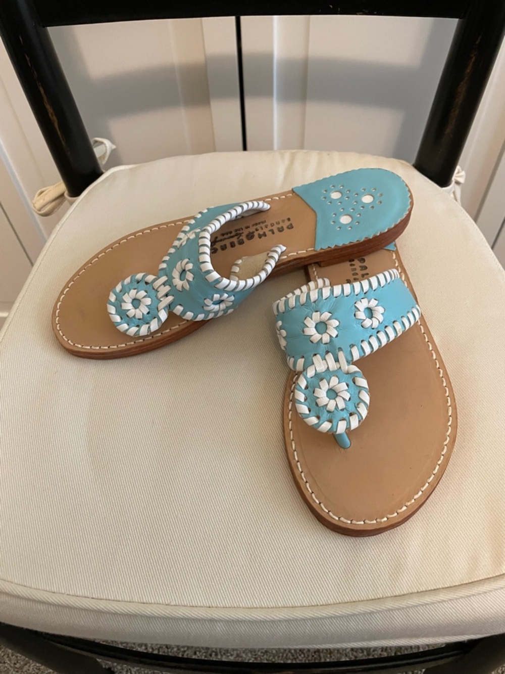 Palm Beach Sandals Women's Blue and White Leather Slide Sandals